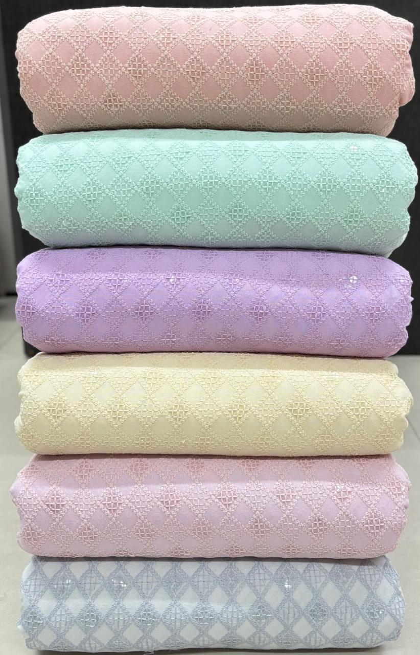 Viscose Rayon Chikan Sequins Embroidery Fabrics - Light Colors
