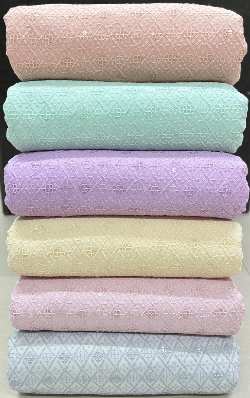 Viscose Rayon Chikan Sequins Embroidery Fabrics - Light Colors