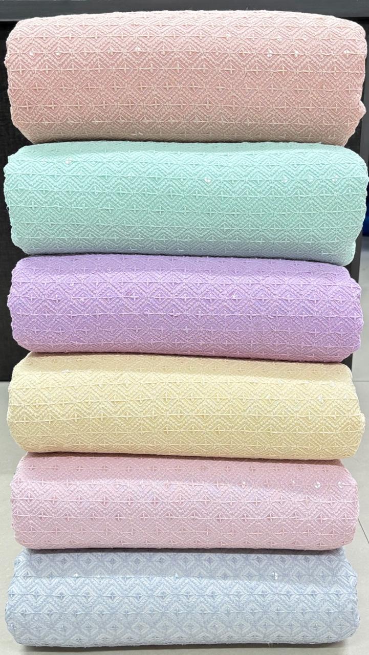 Viscose Rayon Chikan Sequins Embroidery Fabrics - Light Colors
